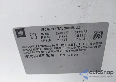 2016 Chevrolet Malibu Limited Lt из США, поврежденный, VIN 1G11C5SA7GF149648